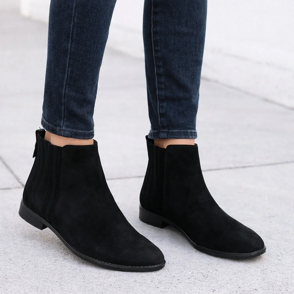 Eileen Fisher Rich Black Suede Ankle Booties Minimalist Chelsea Boot 8 1/2